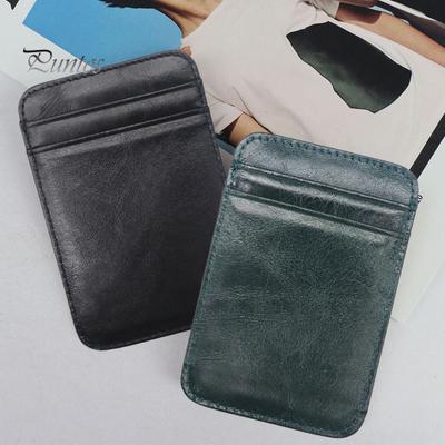 Card Sleeve Holder Slim Small Wallet Faux Leather Solid Color Driver's License Credit Case Business Use Money Bag