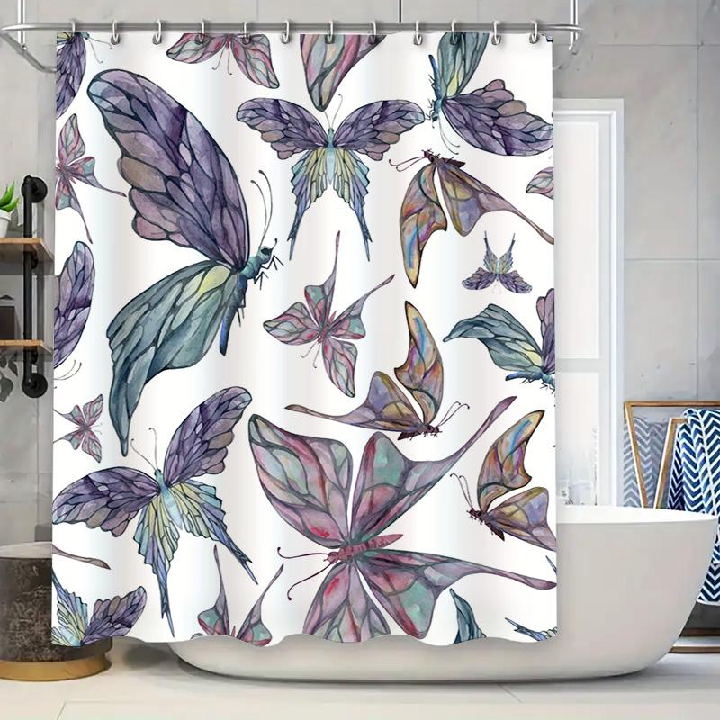 

Beautiful Butterfly Shower Curtain with Waterproof Fabric for Bathroom Decor Purple Color Pattern, 180x240cm 90x180cm