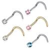 1PC 20G Steel Prong CZ Nose Screw Rings Nariz Earring Nostril Piercings Opal Twist Curved Bar Gem Nose Bone Stud Rings Jewelry