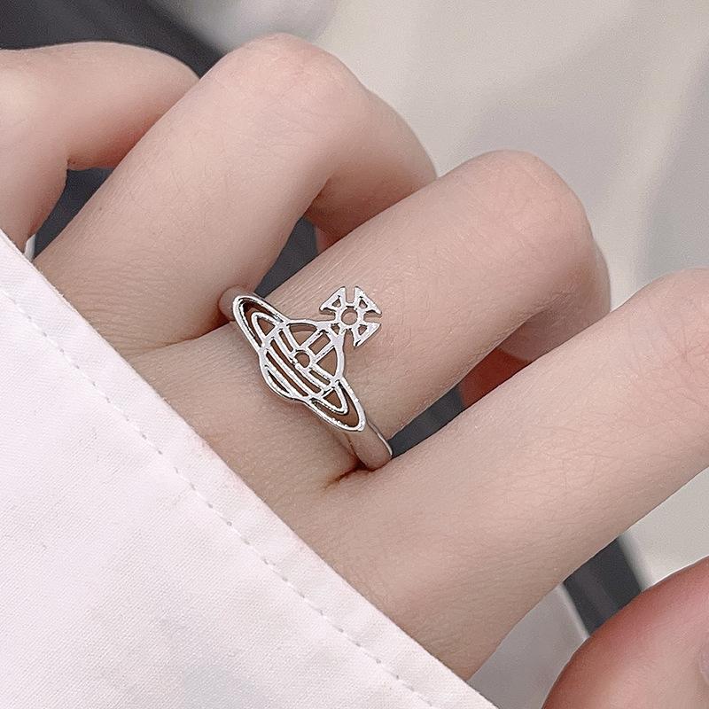 Niche Design Flash Diamond Saturn Letter Ring Light Luxury High Sense Index Finger Open Ring Personality Fashion
