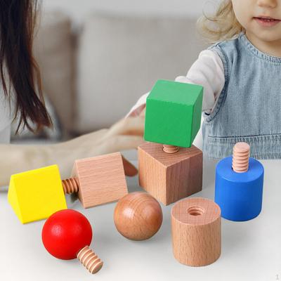 Set di 8 dadi e bulloni in legno, blocchi di inserimento, forme di viti, gioco di abbinamento, serraggio