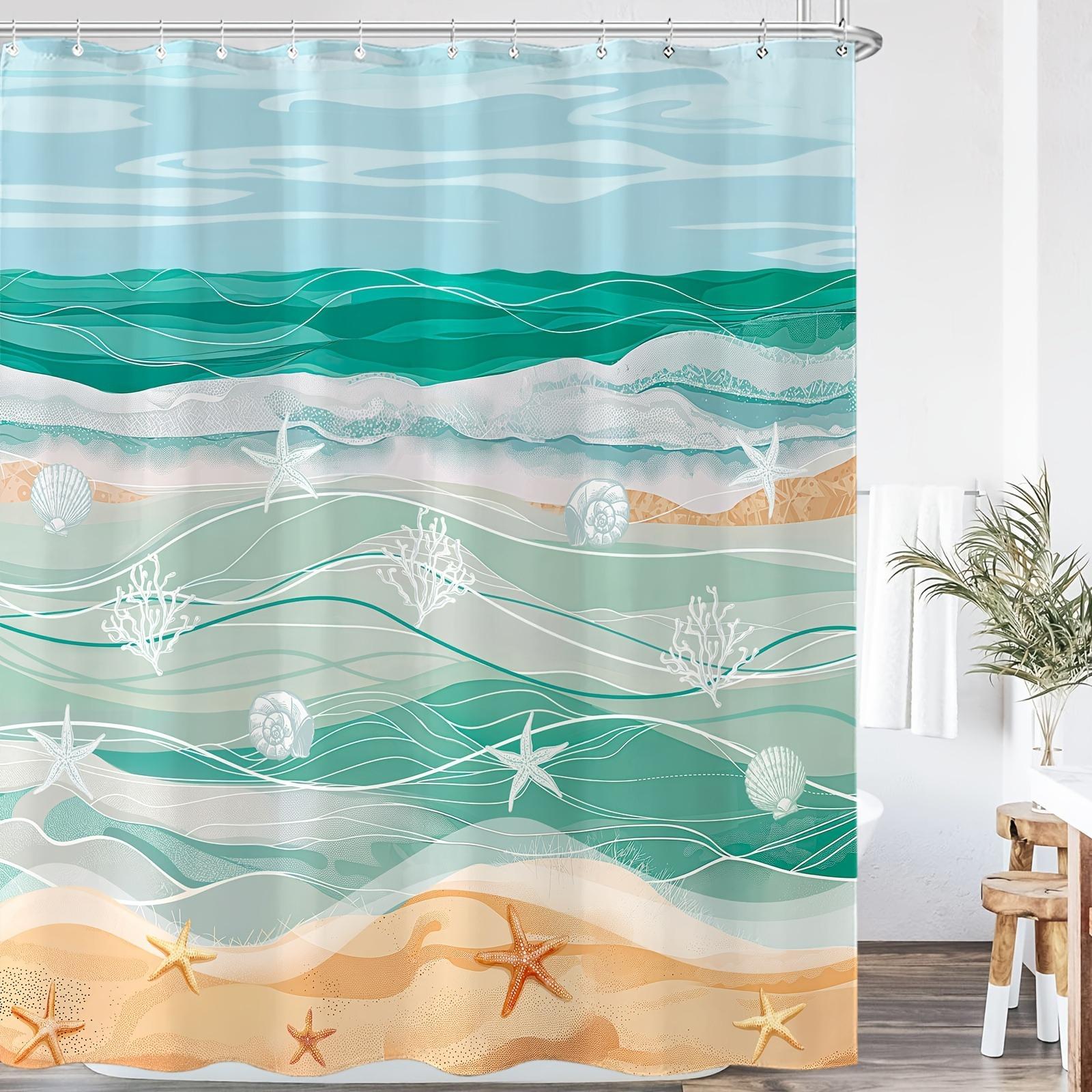 

Fresh Beach Wave Shell Shower Curtain Washable Dirt-Resistant Shower Head Waterproof Polyester Bath Curtain For Home Decor W60H190(CM)-1 Pcs