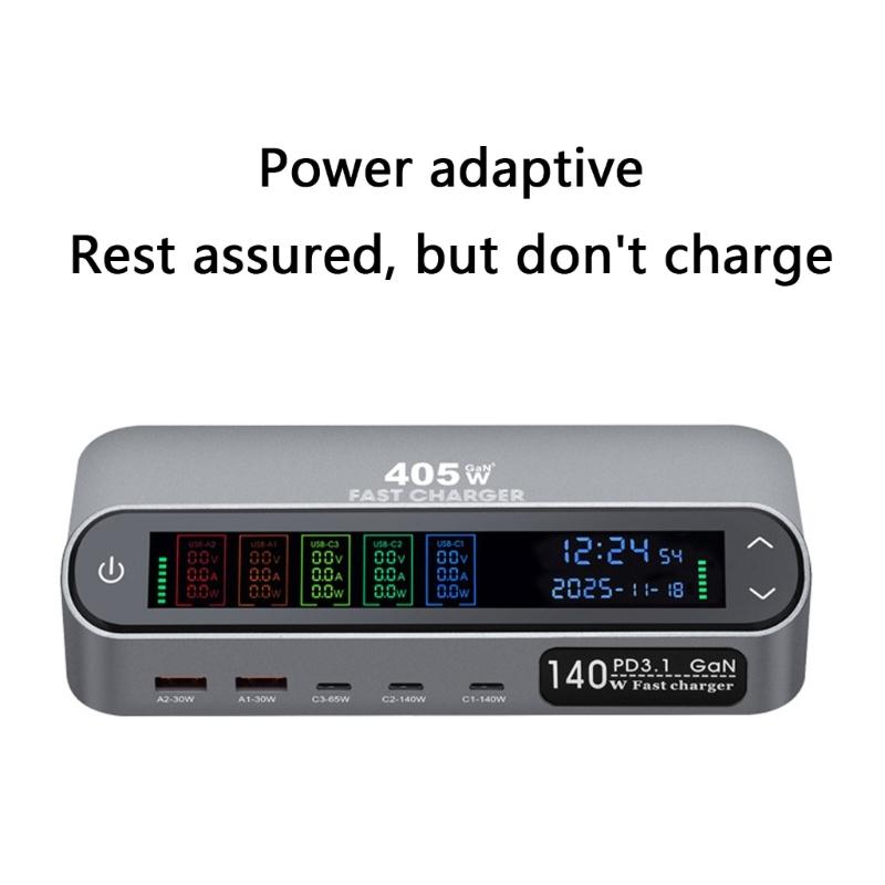 405W/470W Desktop Charging Dock With Full Color Digital Display And Retractable Type C Cable For Laptop Phone Tablets