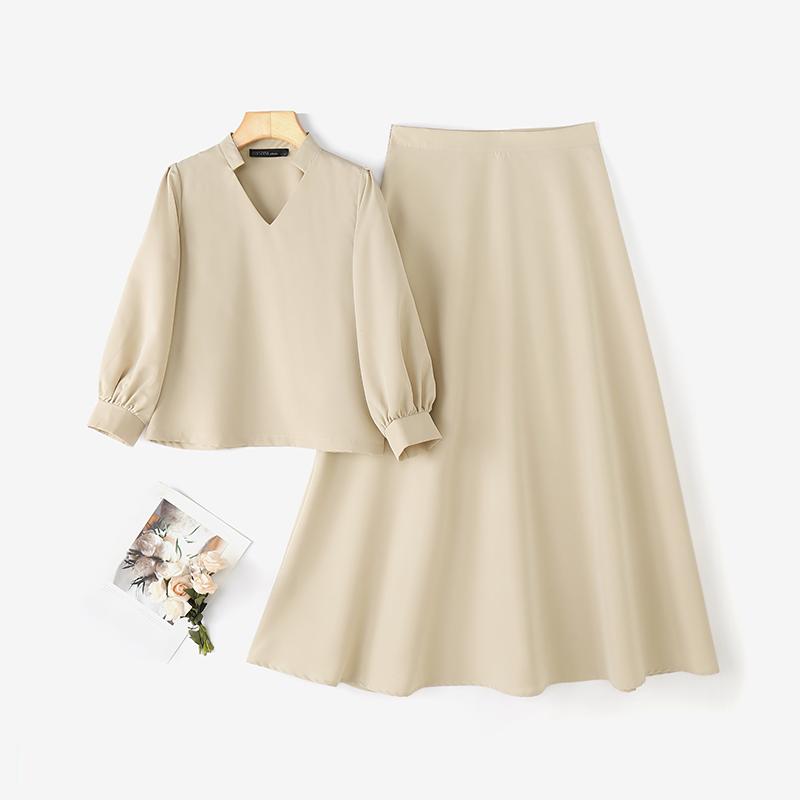 

ZANZEA Женская блузка с рукавом 3/4 и юбки Летние костюмы-двойки 3XL абрикосовый