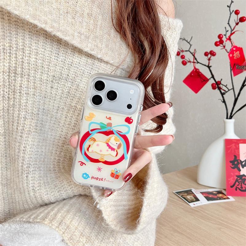 

Korean Style Bow Apple Rocking Horse iPhone 17/16 Pro Max/15/14 Case with Premium Feel iPhone 13
