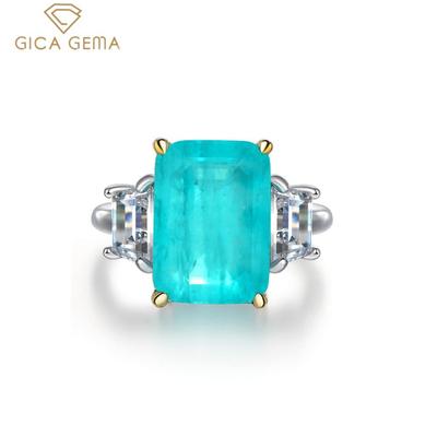 100% argint 925 10*14 MM Sinteză Paraiba Turmaline Inele de nuntă Bijuterii fine cu diamante strălucitoare cu conținut ridicat de carbon