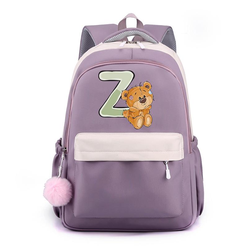 Zaino in Tela Stampata Orsetto 26 Lettere dell'Alfabeto Inglese Cartella Scolastica Zaino Kawaii per Ragazza Zaino per Libri Borsa Scolastica Studente Regalo Teen