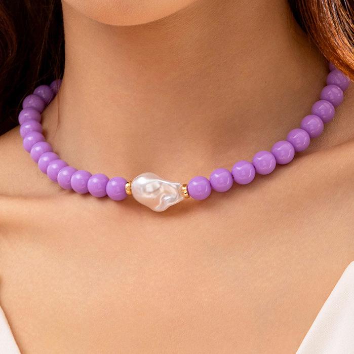 Accessories, simple beaded color bracelet jewelry set, geometric creative special-shaped imitation pearl necklace