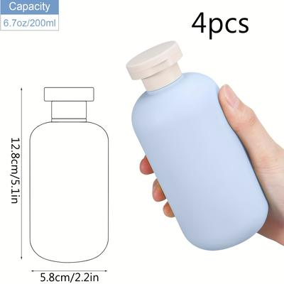 Blue 200ml Cosmetic Bottles 4 Pcs PE Plush Soft Refillable Squeezy Containers for Lotion Cream Dispensing
