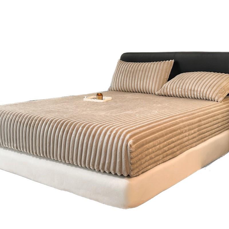 Hautfreundliches doppelseitiges Fleece-Spannbettlaken mit Kordelzug - Dickes Milchsamt Unifarbe Tagesdecke.