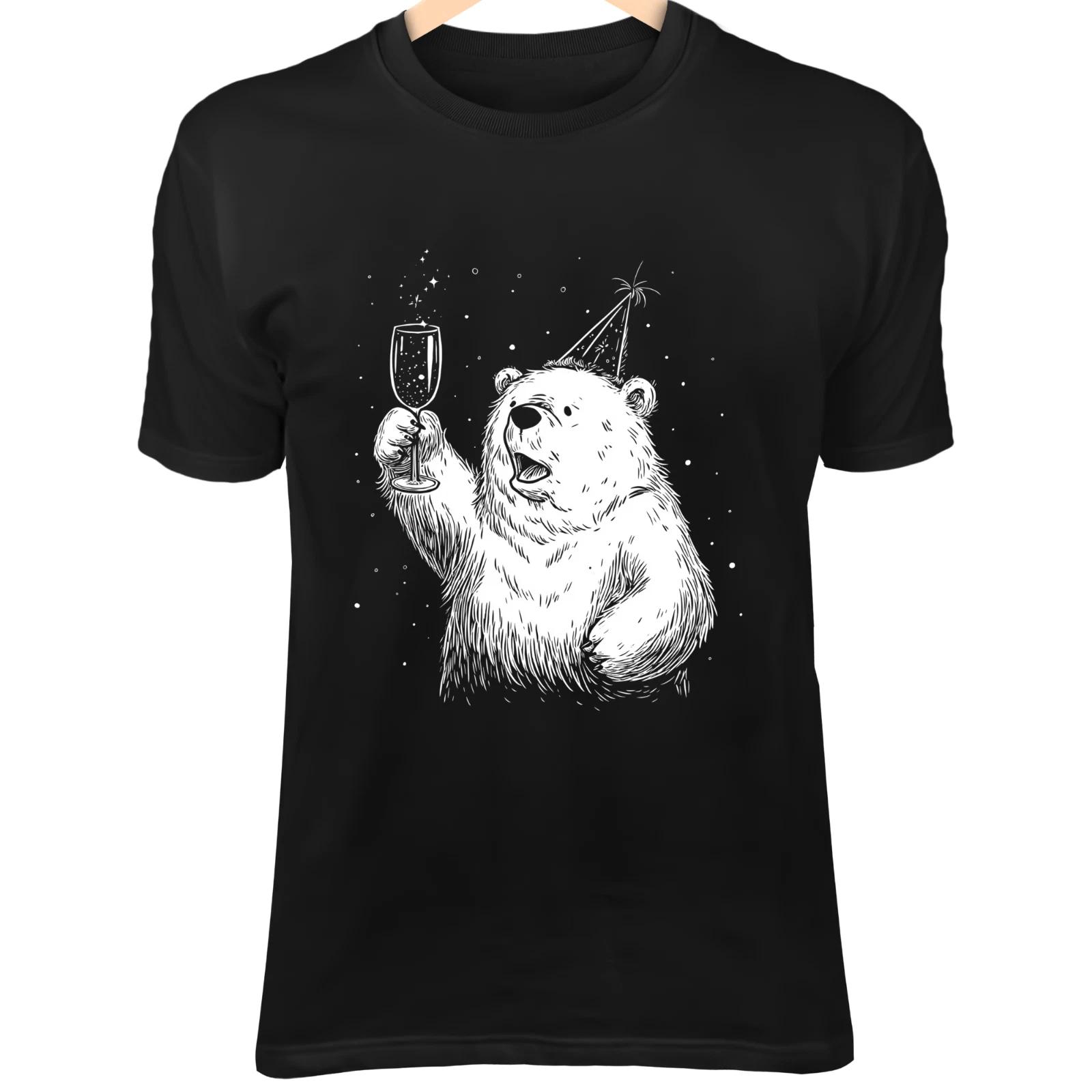 New Year Polar Bear Line Art - Cute Minimalist Cartoon with Party Hat & Sparklin M