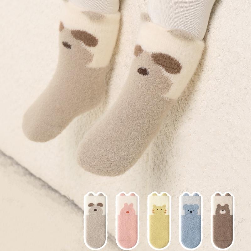 Newborn Plush Sock Winter Warm Kids Middle Tube Socks Thicken Velvet Anti-Cold Baby Footwear Cute Cartoon Children Socks