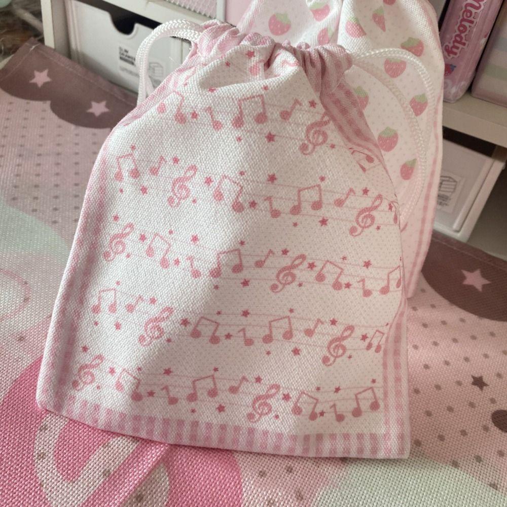 Strawberry Musical Note Drawstring Bag Large Capacity Makeup Storage Pouch New Coin Purse