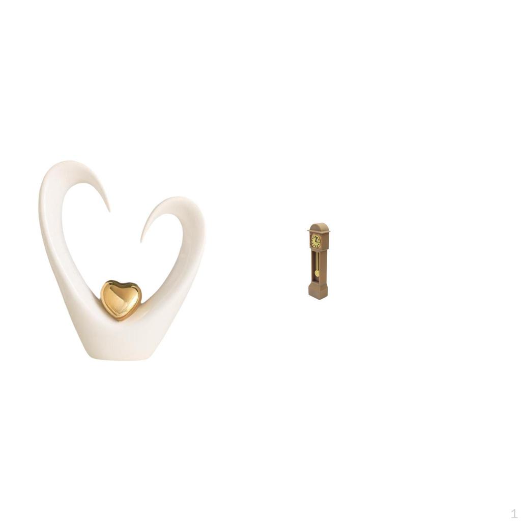 Modern Minimalist Heart Sculpture Figurine And Classic Vintage Grandfather Clock Miniature for