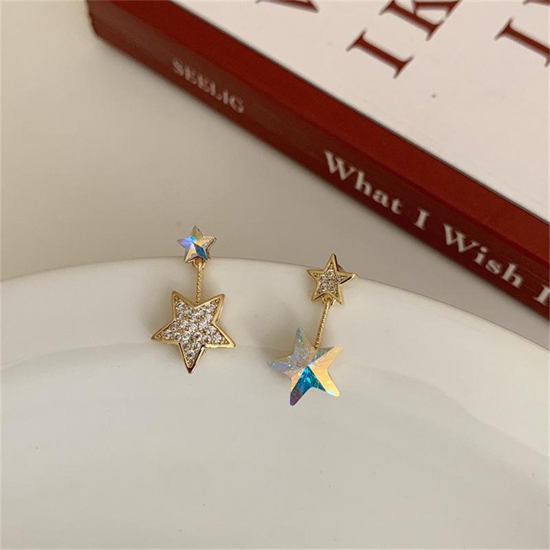 Sweet Luxury Iridescent Zirconia Star Stud Earrings - High-End Niche Design