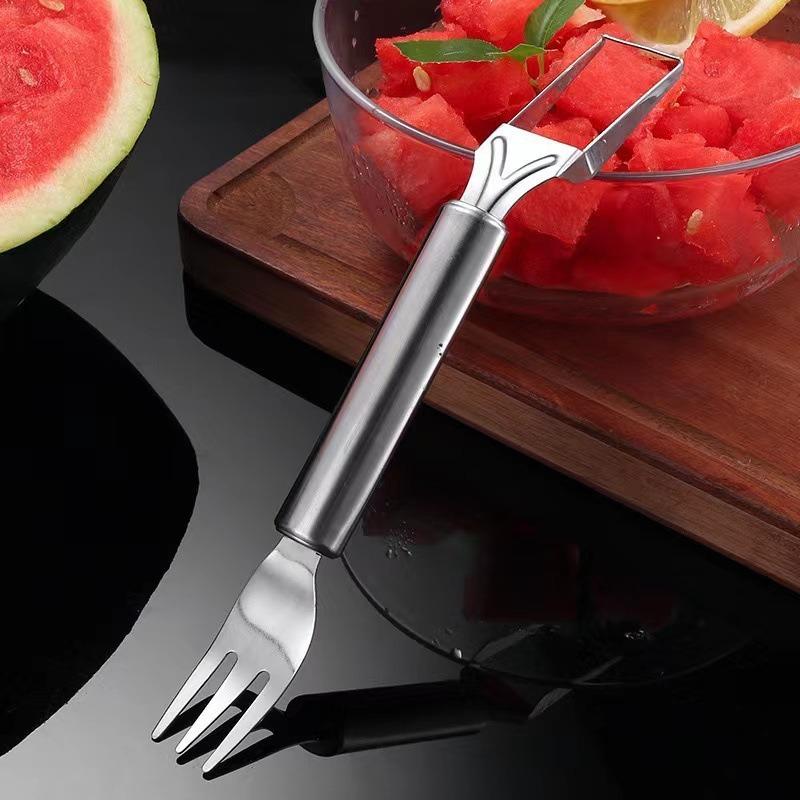 Stainless Steel Watermelon Cutting Tool, New Fruit Splitter, Dicer, Pulp Digger, Double-headed Fruit Fork