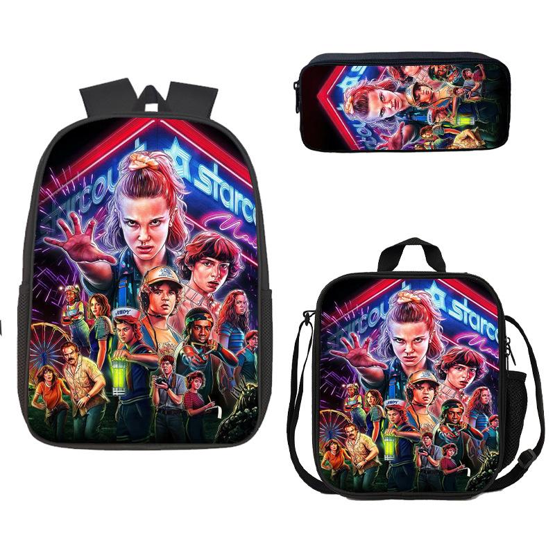 Stranger Things Schoolbag, Pencil Bag, Meal Bag To Map Z Three-Piece Large-Capacity Backpack Colorful
