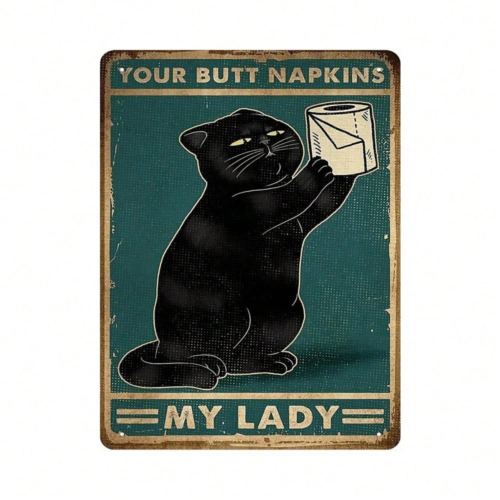 Vintage Metal Tin Sign Black Cat Wall Decor Retro Bathroom Bar Poster 12x8 Inch