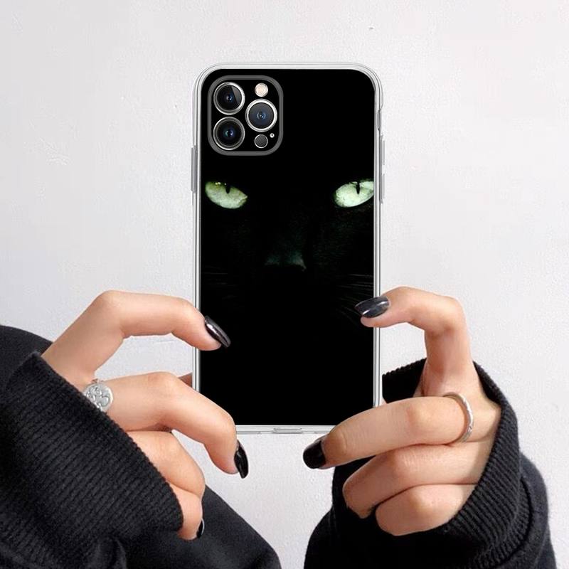 Black Cat Staring Eye Phone Case For iPhone 14 13 12 11 Pro Max XS X XR SE 2020 6 7 8 Plus Mini Transparent Shell