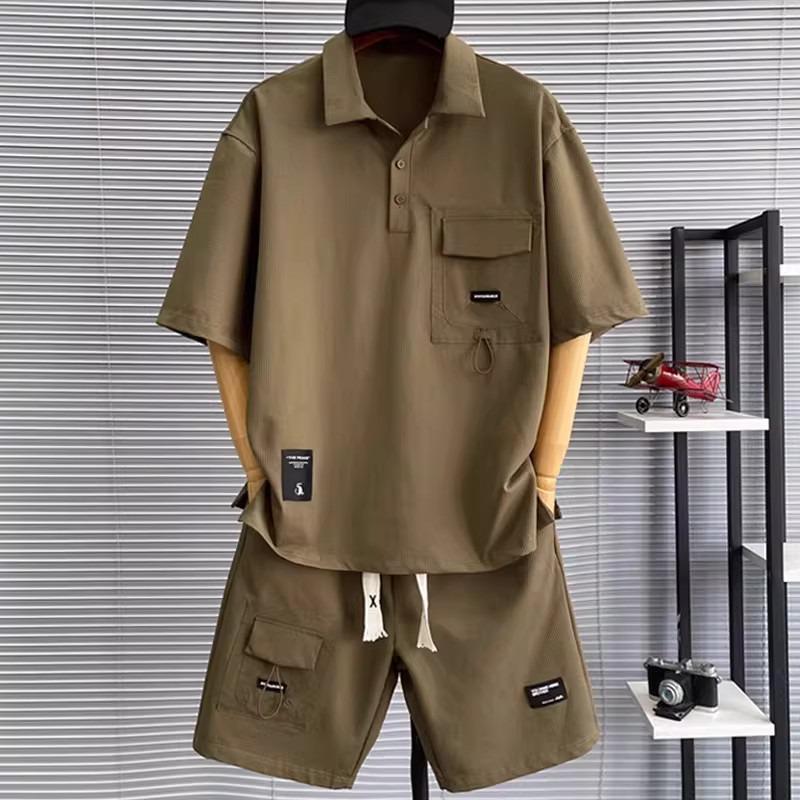 Men's Plus Size Chinese Style Polo Shirt & Versatile Summer Shorts Set - Casual & Trendy
