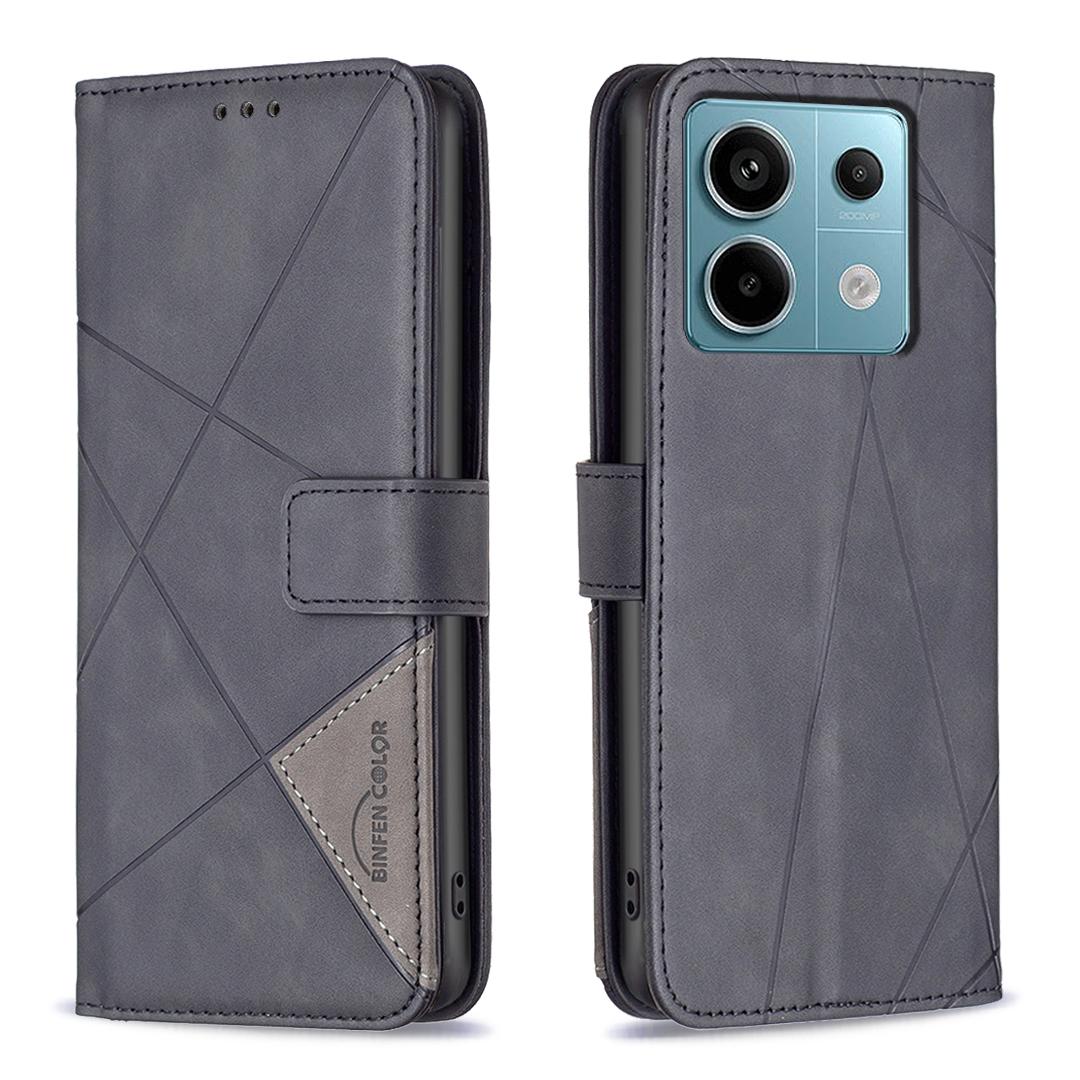 

BINFEN COLOR For Xiaomi Redmi Note 13 Pro 5G/Poco X6 5G Phone Cases Wallet Stand Geometry Imprinted Leather Cover Black
