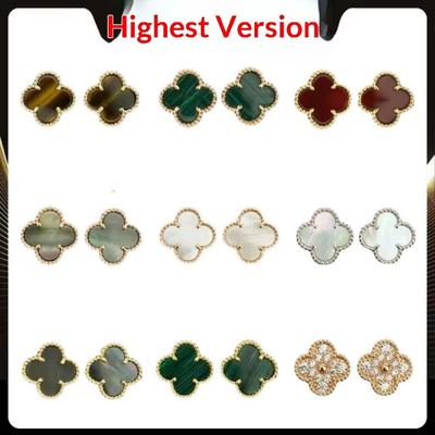 Four-leaf Clover Medium Stud Earrings - White Shell Agate Luxury Earrings