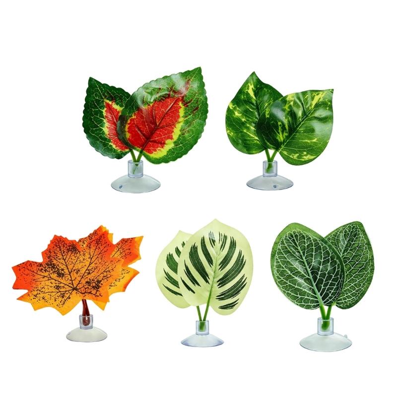 Reptiles Clear Suction Cup Artificial Plant Accent, Colorful Plastic Habitat Display Accessory for Enclosure Styling Use