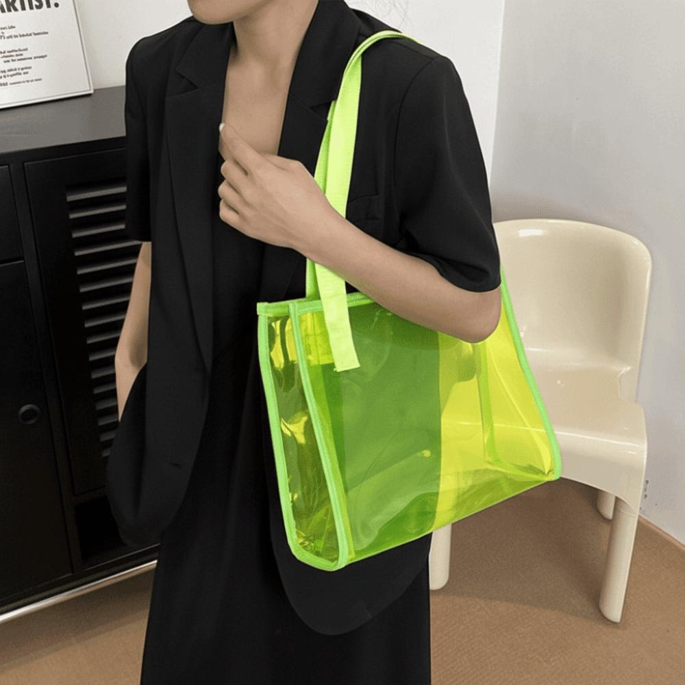Square Transparent Handbag Candy Color Large Capacity Waterproof Shoulder Bag Korean Style Jelly Color PVC Tote Bag Female