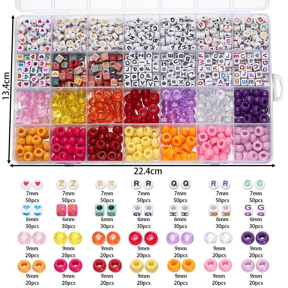 24Grids Beads Kit Rainbow Acrylic Letter Beads Set Large Hole Beads For DIY Bracelets Necklace Keychain Jewelry Making
