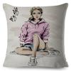 Fashion Woman Art Pillowcase Double Print Boho Lady Cushion Cover Soft Plush Portrait Pillowcase Home Decor