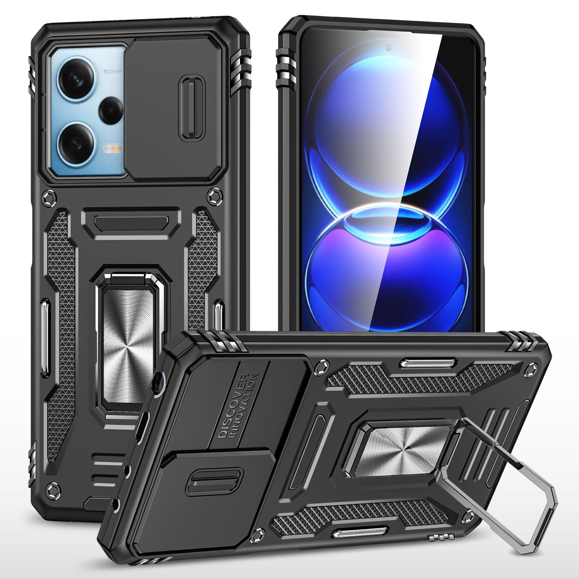 

Серия Armor для Xiaomi Poco X5 Pro 5G/Redmi Note 12 Pro Speed 5G/Note 12 Pro 5G Чехол для телефона с крышкой-слайдером для объектива, подставкой, PC+TPU чехол Black