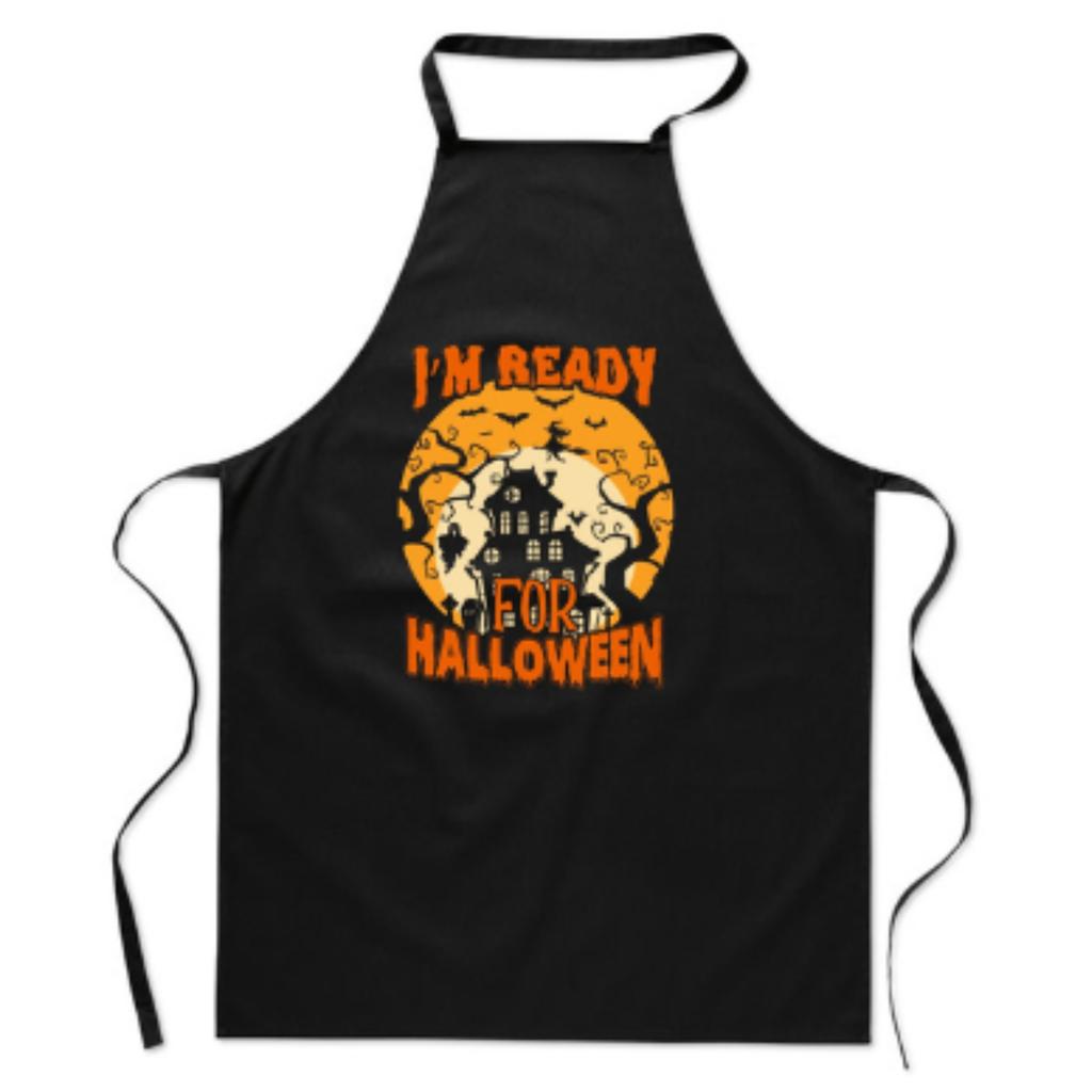 Fartuch kuchenny z nadrukiem ready for halloween straszny śmieszny zamek