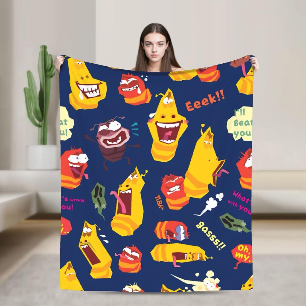 Kvalitní měkká deka s kreslenými larvami, přehoz na postel, zimní piknik, pohovka, postel, vtipné přehozy