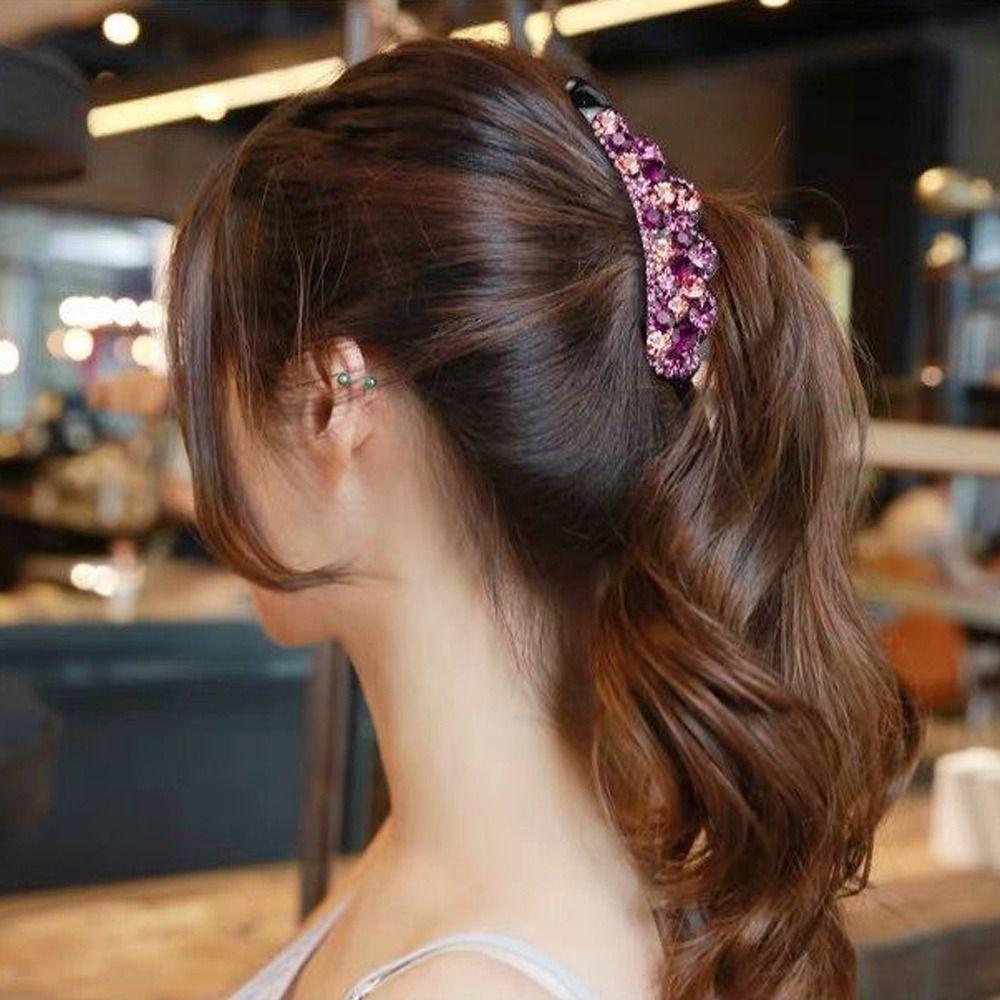 Pinza de Plátano Casual con Pedrería Elegante Sujetador de Cola de Caballo Cristales Pinzas para el Cabello Para Mujeres Niñas