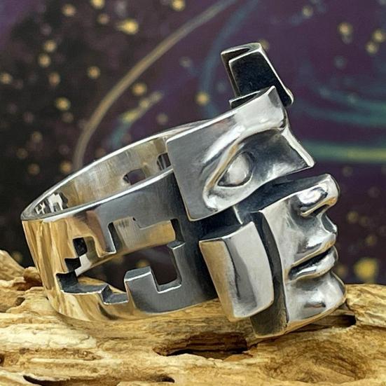 Finger Ring Unisex Adjustable Split Character Design Ring Zinc Alloy Face Guard Themed Ring Jewelry Accessories