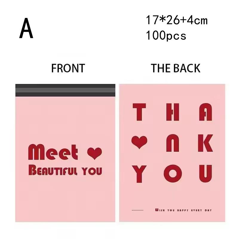 100 Adet Pembe Teşekkür Ekspres Teslimat Çantası, Su Geçirmez ve Dayanıklı Alışveriş Çantaları, Giyim Hediye Paketleme Lojistik Çantaları