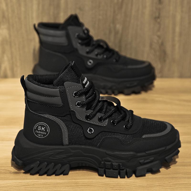 

Осенне-зимняя мужская обувь, нескользящая, спортивная, для работы на стройке, с увеличением роста, спецобувь, рабочие ботинки, ботинки Мартин, обувь для активного отдыха и походов 44 чёрный