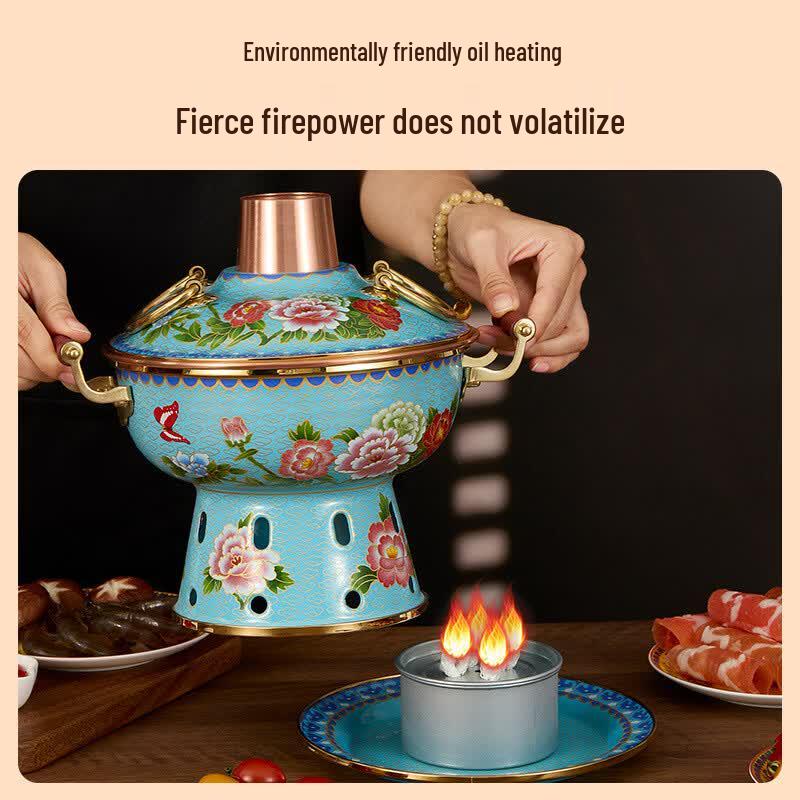 GOWKE Cloisonné Copper Personal Hot Pot with Alcohol Burner