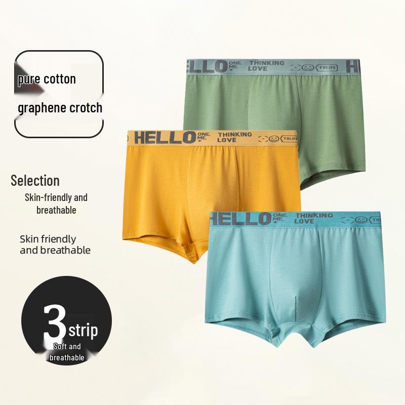 Pánské spodní prádlo ze 100% čisté bavlny se středně vysokým pasem s pasovkou HELLO a grafénovým klínem - Prodyšná jednobarevná varianta na podzim