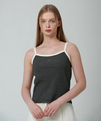 PINBLACK Rib Color Block Striped Sleeveless Top Black