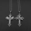 Large Bat Cross Necklace Pendant Floral Filigree Victorian Vintage Gothic Style Great Gift for Her Protection Amulet