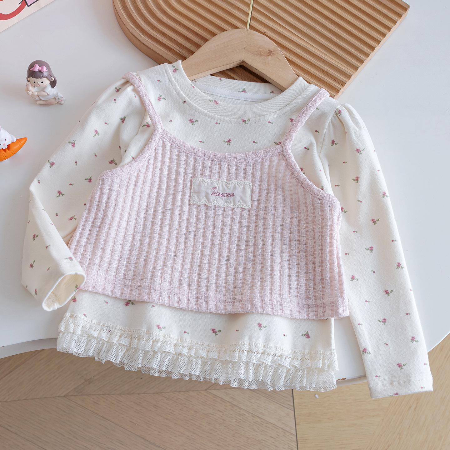 Korean Autumn Floral Lace Two-Piece: Camisole & T-Shirt Set 130