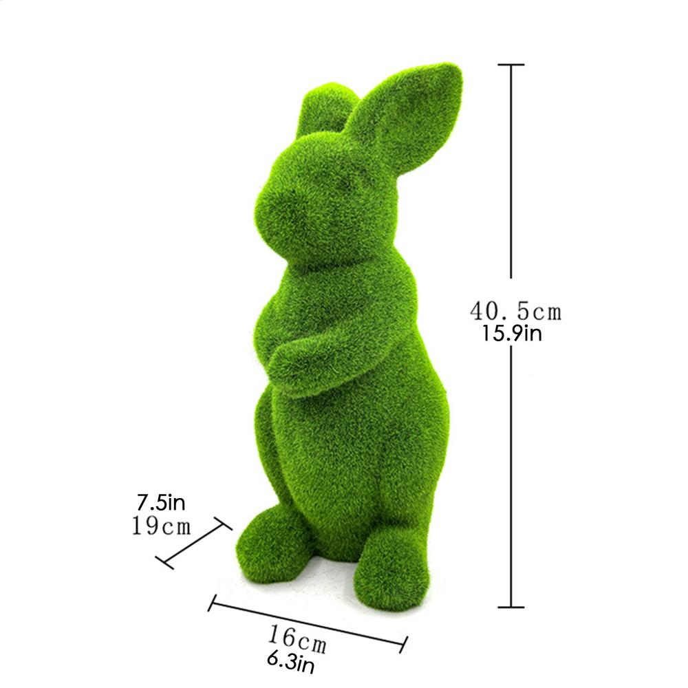 Easter Green Moss Bunny Standing Figurine Weatherproof Outdoor Garden Statue Desktop Ornament for Easter Party Kids Gift
