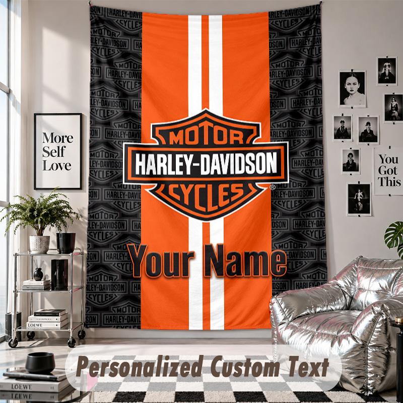 Arazzo da Appendere alla Parete con Nome e Testo Personalizzati, Arazzo Decorativo Harley-Davidson per Camera da Letto