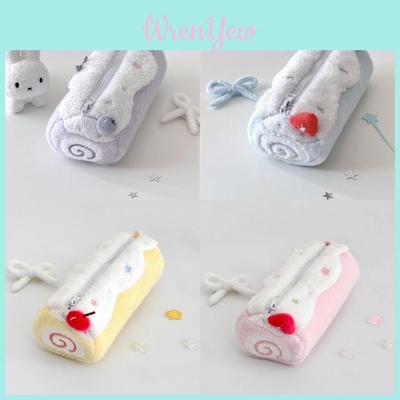 Swiss Roll Pencil Case For Students With Plush Material Large Capacity Cute Storage Bag