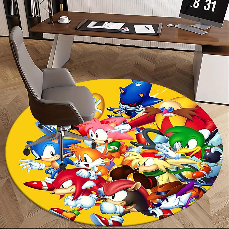1pc Sonic the Hedgehog Anime Cartoon Design Round Carpet - Office Chair Mat, Non-Slip Rug for Home Decor, Living Room, Bedroom, Game Room, Dormitory,