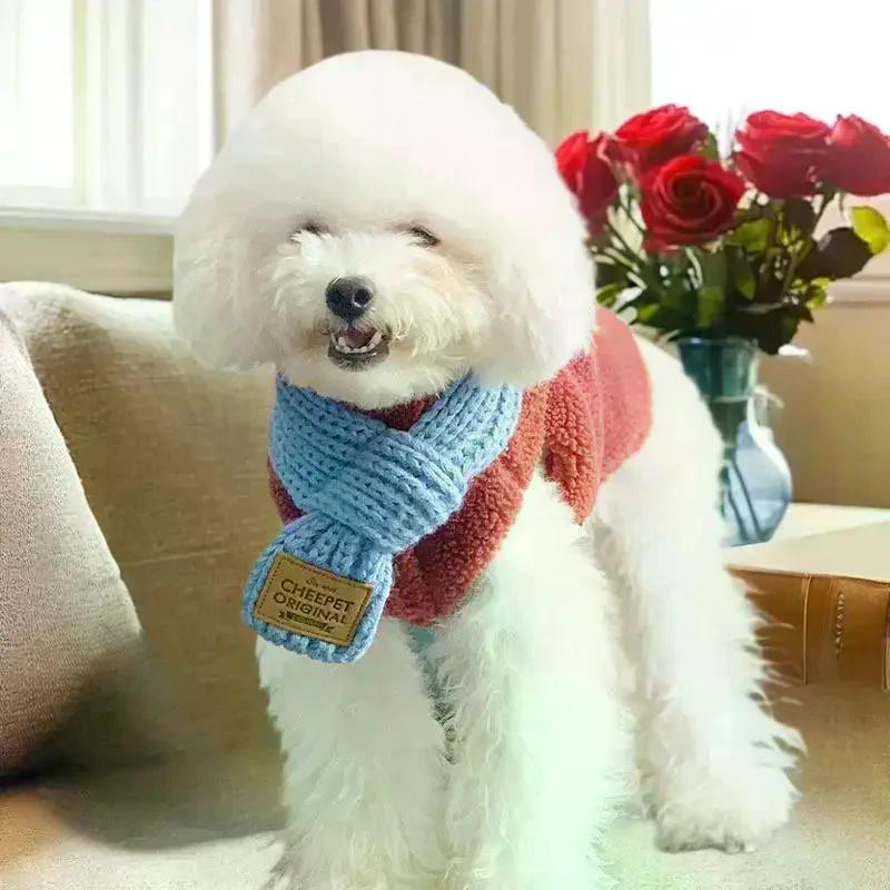 Korean Style Knitted Pet Kittens Puppies Teddy Dog Scarfl Autumn Winter Warm Fashion Decoration Bow Scarf Pet Accessories