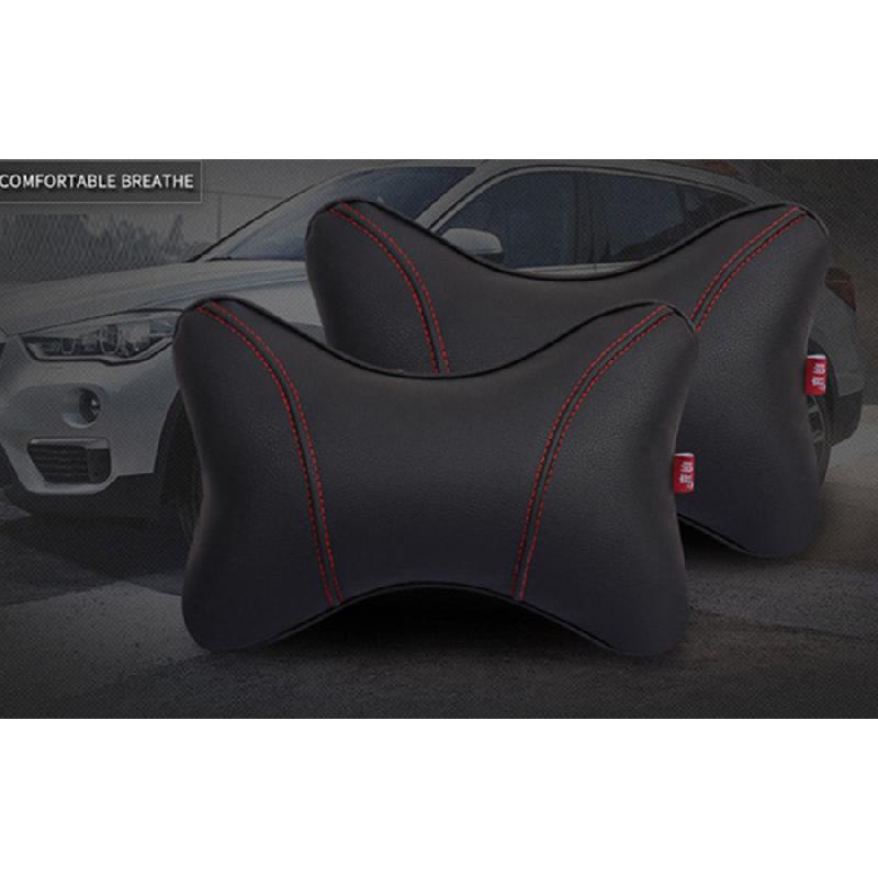 2 X Breathable Wear-Resistant Black PU Leather Car SUV Headrest Neck Rest Pillow