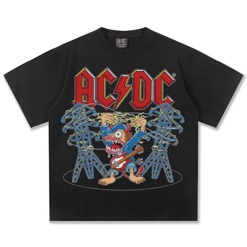 

2025 Men s 100% pure cotton rock band retro print short-sleeved T-shirt, fashionable loose high-quality top 3XL