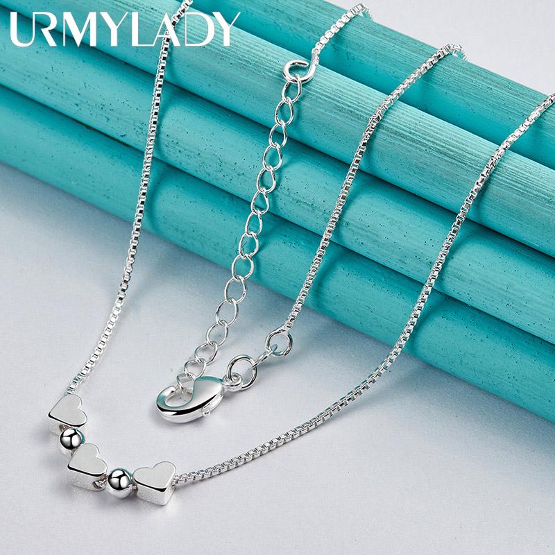 URMYLADY 925 Sterling Silver Heart Snake Chain Charm Necklace For Women Jewelry